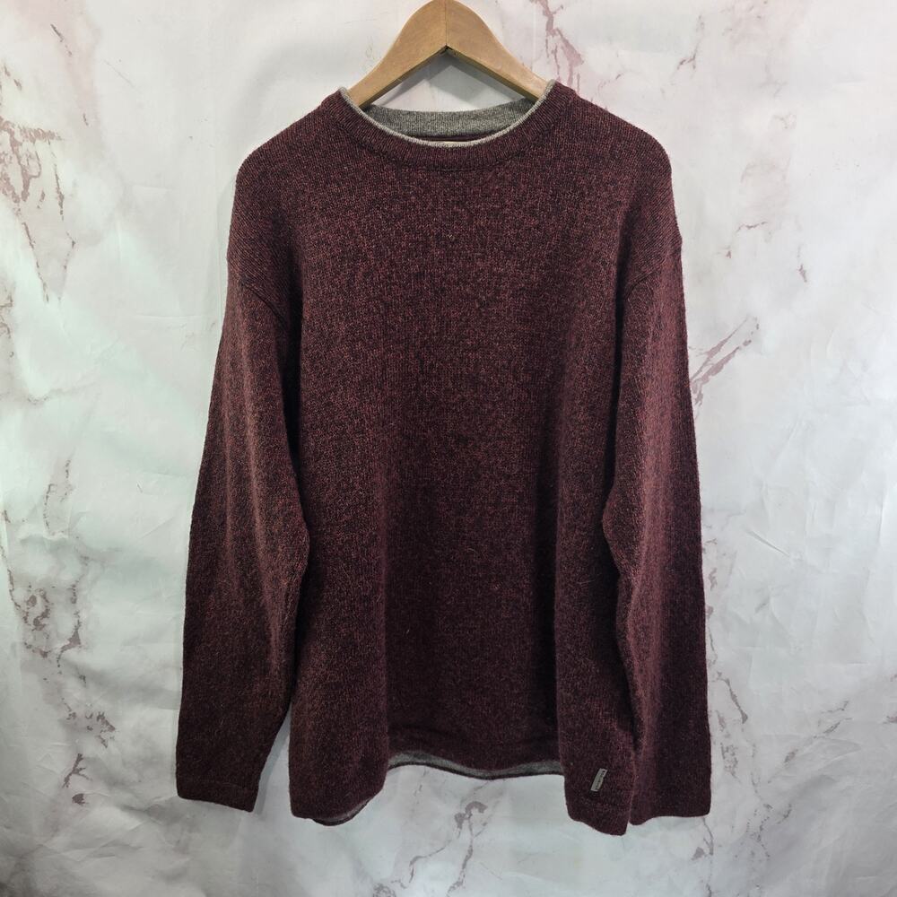 Woolrich Sweater Mens 2XL Red Gray Wool Vintage Crew Mulberry Heather Maroon